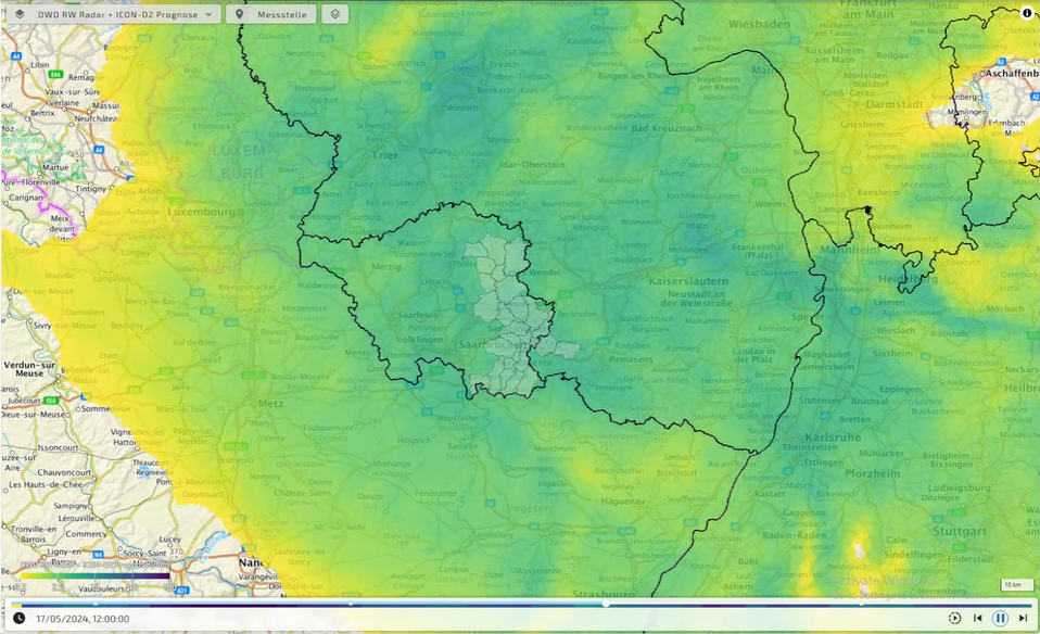 Niederschlagsprognose auf einer Wetterkarte