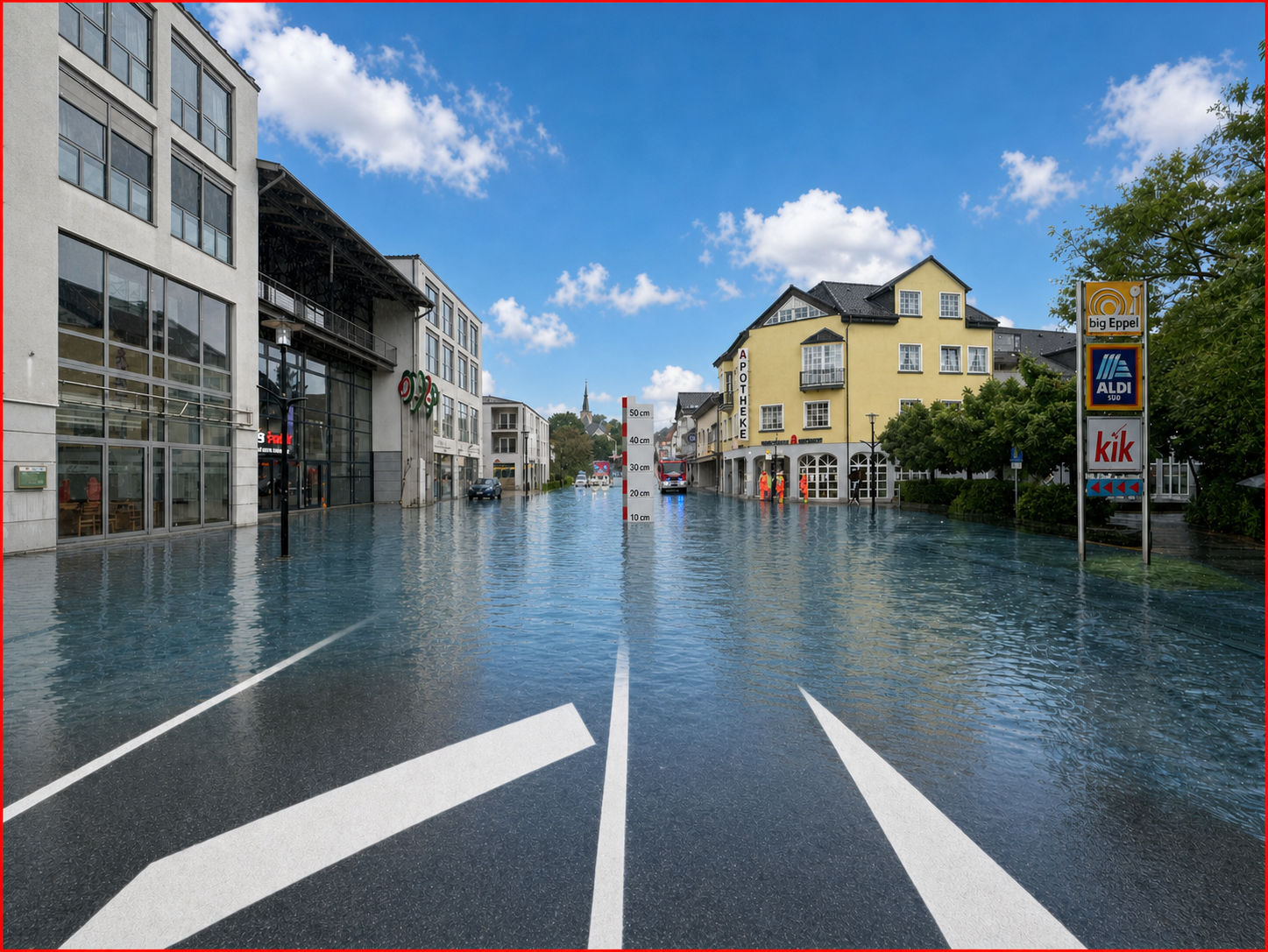 Dreidimensionale Überflutungsprognose einer Straße